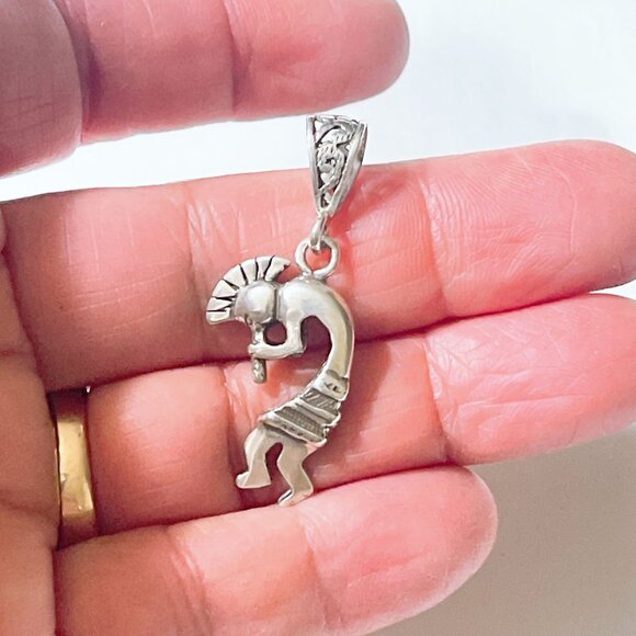 Sterling Silver Kokopelli Pendant With Intricate Tribal Design - Picture 2 of 7